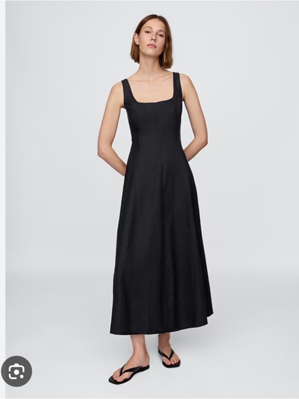 Gap Linen-Blend Squareneck Midi Dress - Black - NWT